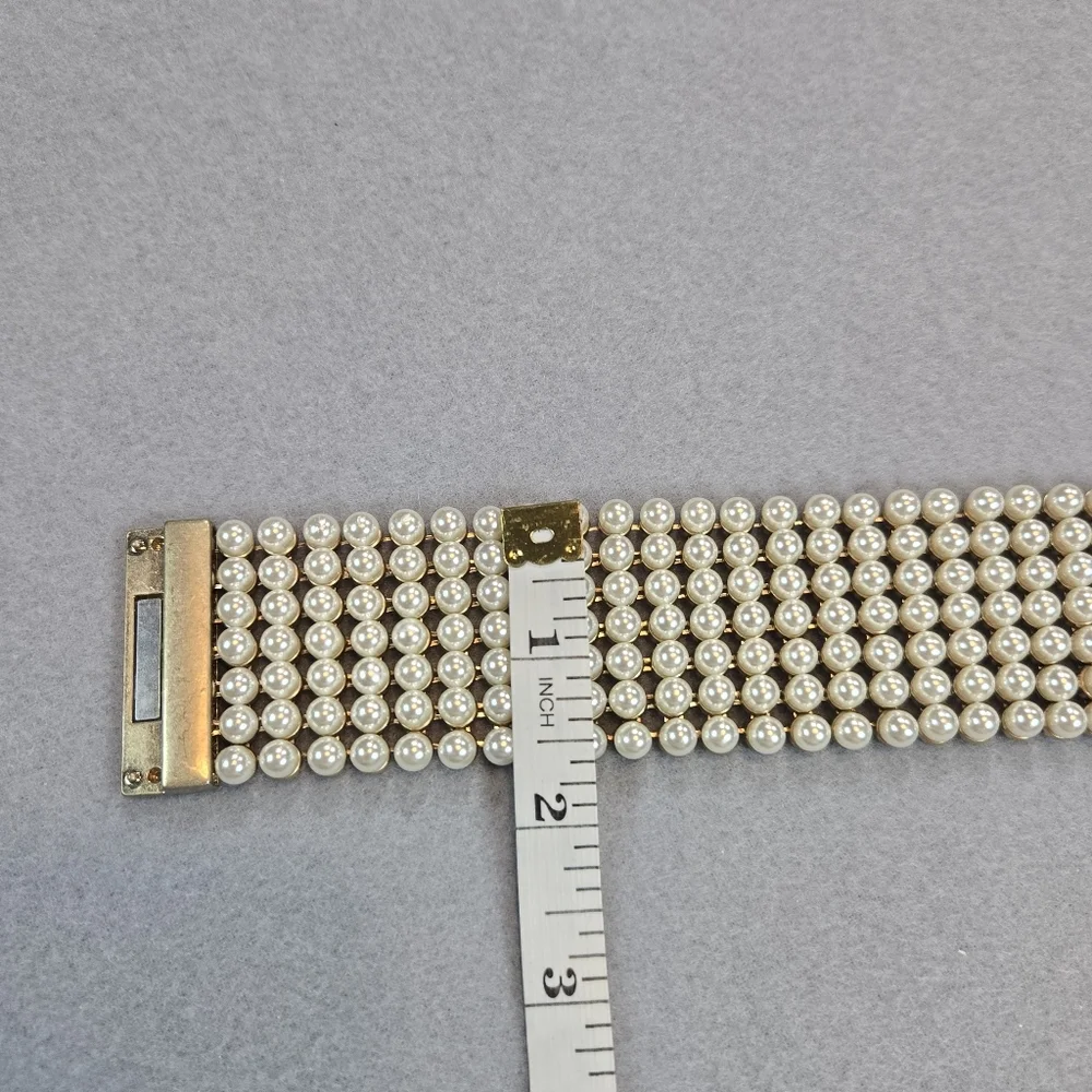 Plunder Design Bracelet Womens OS Cream Gold Multi Strand Faux Pearl Magnetic‎